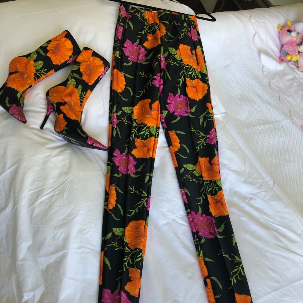 Balenciaga floral pants and boots